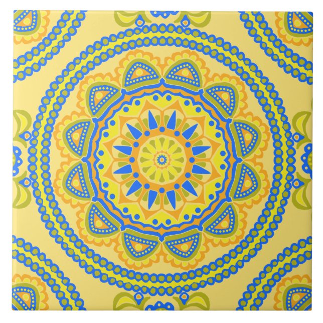 Colourful Boho Moroccan Ceramic Tile (Front)