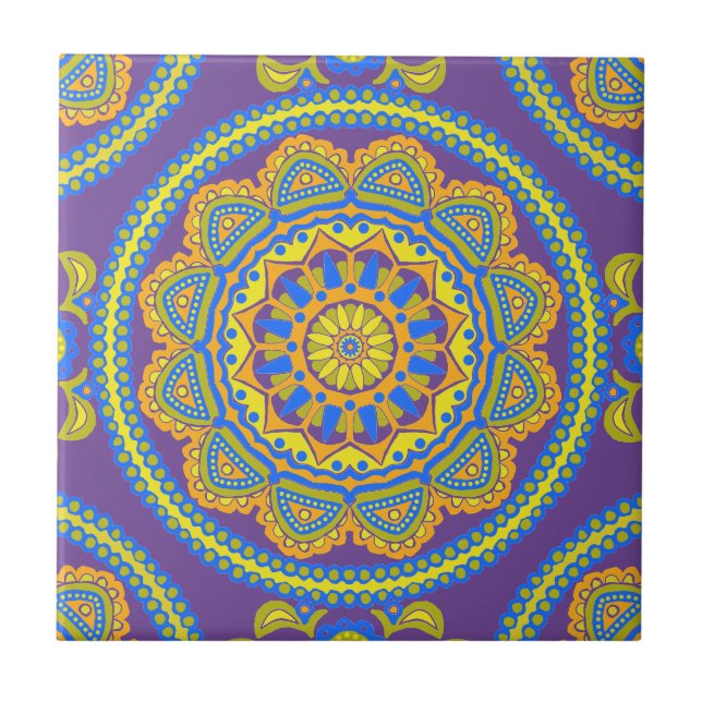 Colourful Boho Moroccan Ceramic Tile (Front)