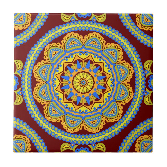 Colourful Boho Moroccan Ceramic Tile (Front)