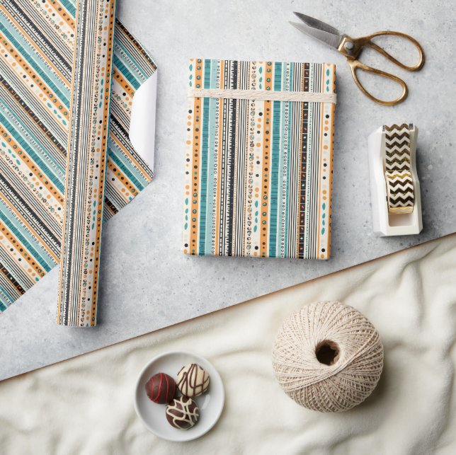 Colourful Boho native ornaments navy rusty ethnic Wrapping Paper (Crafts)
