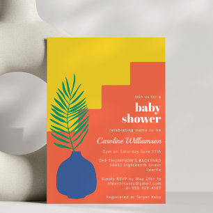 Colourful Boho Orange Botanical Art Baby Shower Invitation