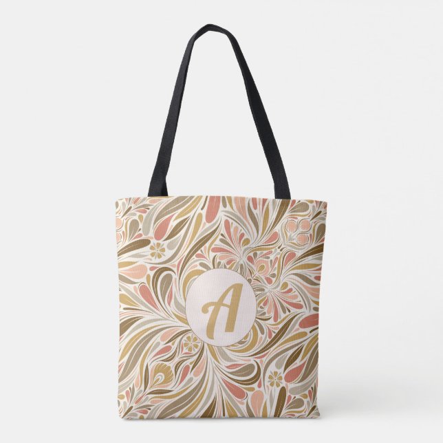 Colourful Boho Print with Monogram Tote Bag (Back)