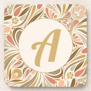 Colourful Boho Print with Retro Monogram Coaster