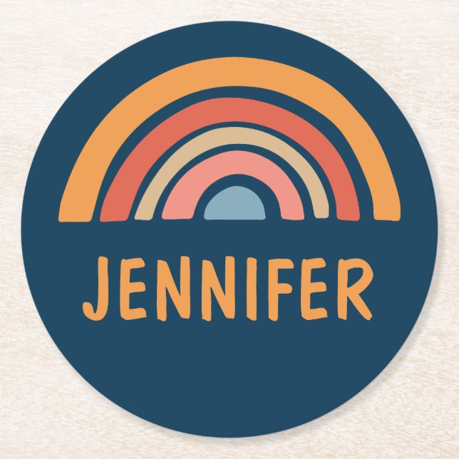 Colourful boho rainbow design round paper coaster (Front)