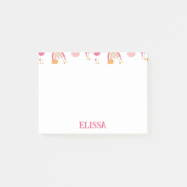 Colourful Boho Rainbow Pattern Name Personalised Post-it Notes (Front)