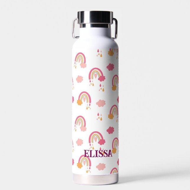 Colourful Boho Rainbow Pattern Personalised Water Bottle (Front)