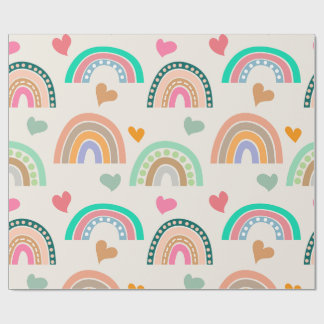 Colourful Boho Rainbows and Hearts Pattern Wrapping Paper