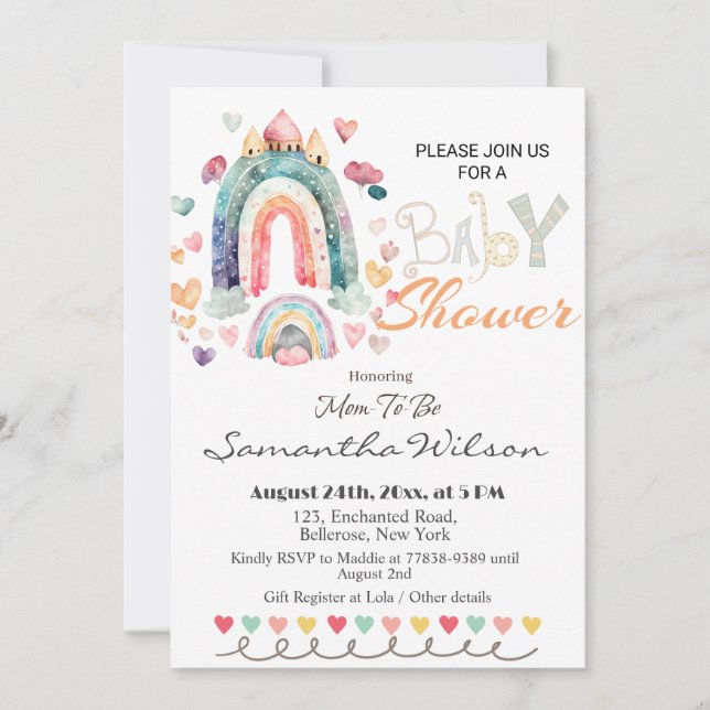 Colourful Boho Rainbows Baby Shower Invitation (Front)