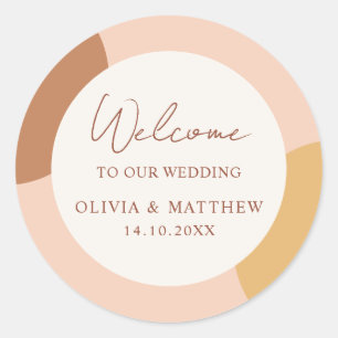 Colourful Boho Retro Arches Welcome Wedding Classic Round Sticker