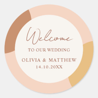 Colourful Boho Retro Arches Welcome Wedding Classic Round Sticker