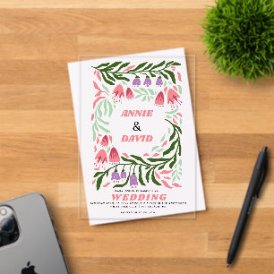 Colourful boho retro branches and flowers wedding acrylic invitations