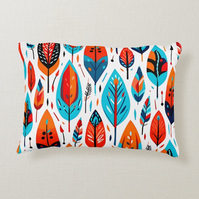 Colourful Boho Seamless Leaf Pattern Decorative Cushion (Back)