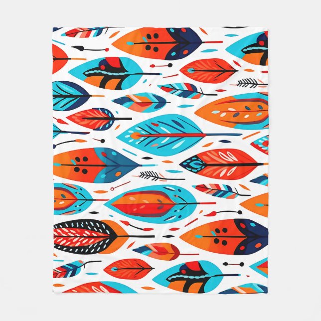 Colourful Boho Seamless Leaf Pattern Fleece Blanket (Front)