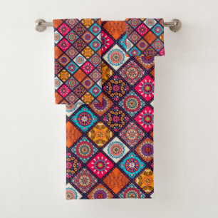 colourful boho style bath towel set