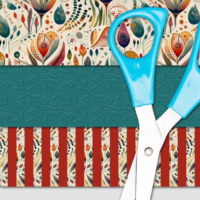 Colourful Boho Style Birthday or Other Occasion Wrapping Paper Sheet (This close-up view allows you to see the beautiful detail in these coordinating boho wrapping papers)