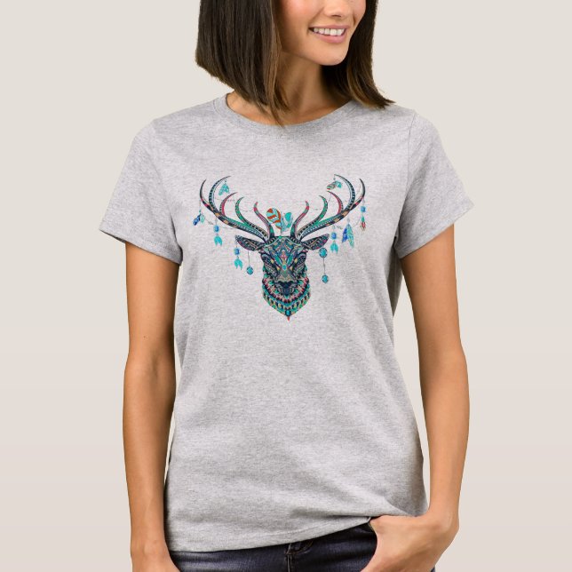 Colourful boho style deer head illustration T-Shirt (Front)