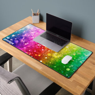 Colourful boho style glitter texture monogram desk mat