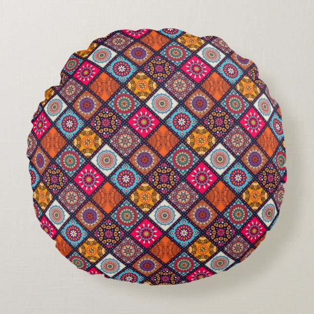 colourful boho style round cushion (Front)