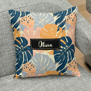Colourful Boho Tropical Leaves Pattern Cushion