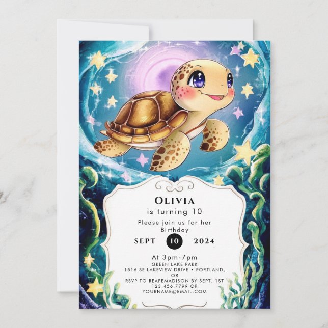 Colourful Boho Underwater Turtle Birthday Invitation (Front)