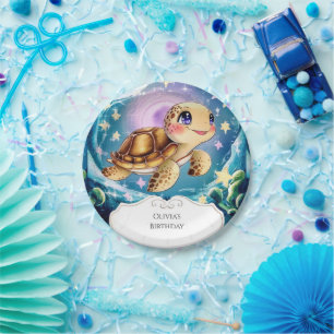 Colourful Boho Underwater Turtle Birthday Paper Plate