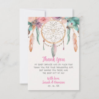 Colourful Boho Watercolor Dreamcatcher Baby Shower Thank You Card
