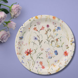 Colourful Boho watercolour wild flower Paper Plate