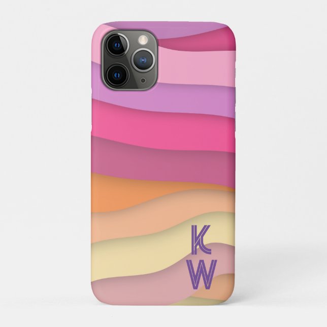 Colourful Boho Wavy Stripes Monogram two letter Case-Mate iPhone Case (Back)