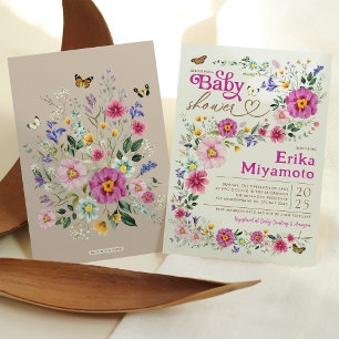 Colourful Boho Wildflower Butterfly Baby Shower Invitation