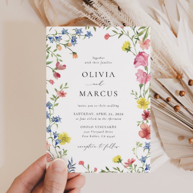 Colourful Boho Wildflower Fairytale Elegant Weddin Invitation (Front)