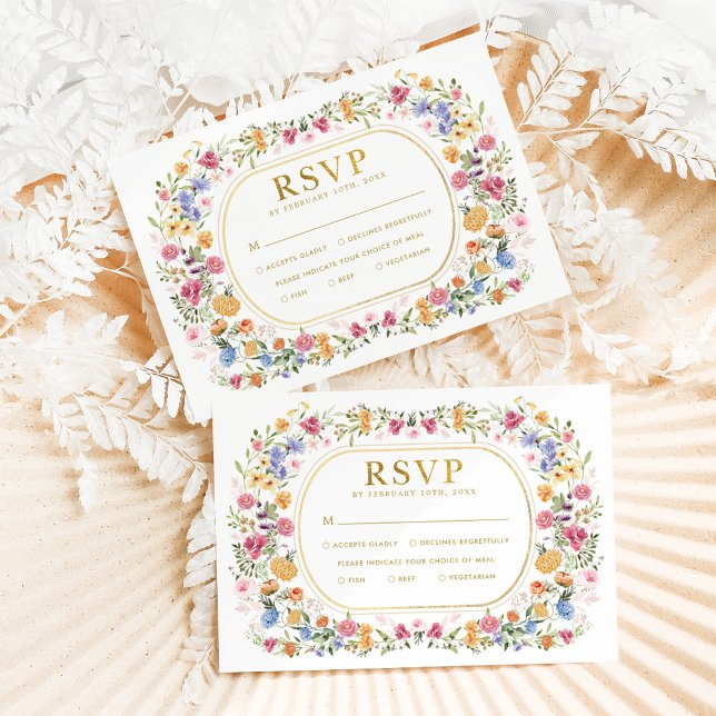 Colourful Boho Wildflower Garden Wedding RSVP Card (Creator Uploaded)