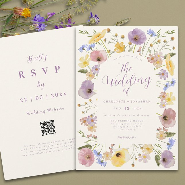 Colourful Boho Wildflower Wedding  Invitation (Colorful boho wildflower elegant wedding invitation in pastel colors )