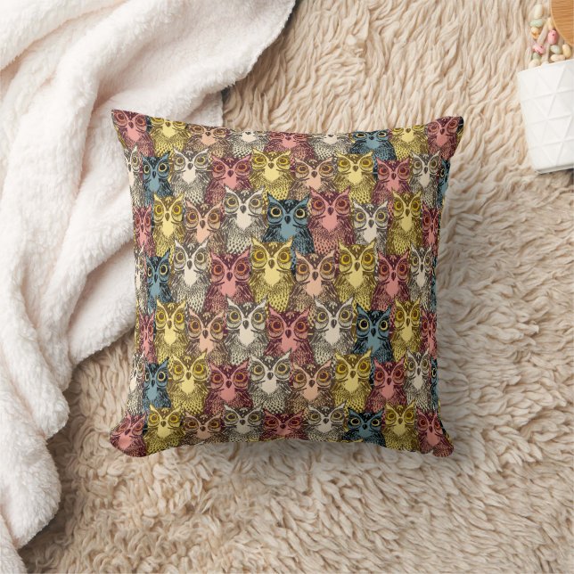 Colourful Boho Woodland Owl Pattern Cushion (Blanket)