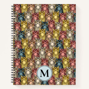 Colourful Boho Woodland Owl Pattern & Monogram Notebook
