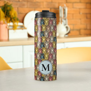 Colourful Boho Woodland Owl Pattern & Monogram Thermal Tumbler