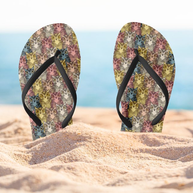 Colourful Boho Woodland Owl Pattern Thongs (Owl Pattern Flipflops)