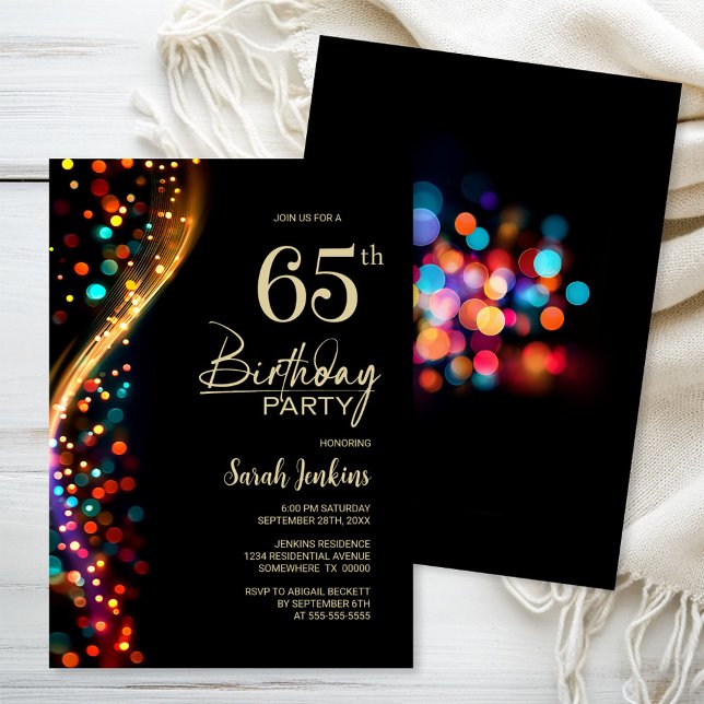 Colourful Bokeh 65th Birthday Party Invitation (Creator Uploaded)