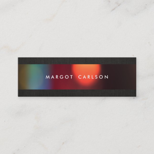 Colourful Bokeh Black Linen Look Chic Mini Business Card (Front)