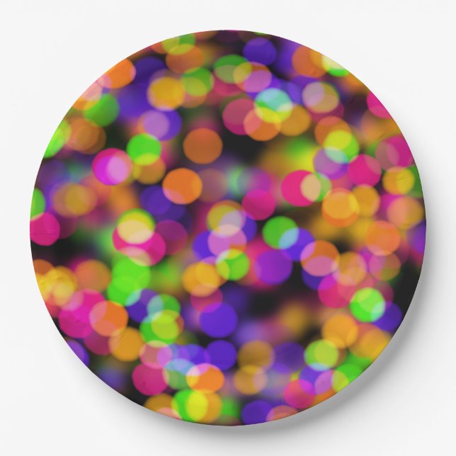 Colourful Bokeh Bubbles Paper Plate (Front)