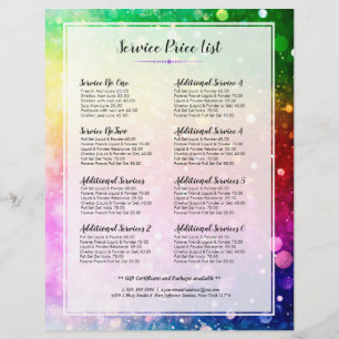 Colourful Bokeh Glitter Services Price List Flyer