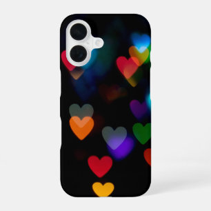 Colourful Bokeh Heart Lights On Black iPhone 16 Case