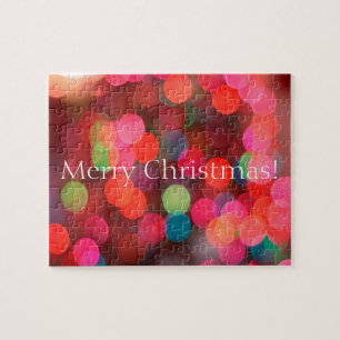 Colourful Bokeh Lights Merry Christmas Greeting Jigsaw Puzzle