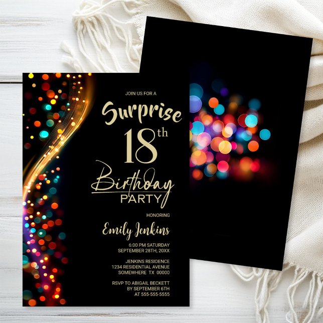 Colourful Bokeh Surprise 18th Birthday Party Invitation (Creator Uploaded)