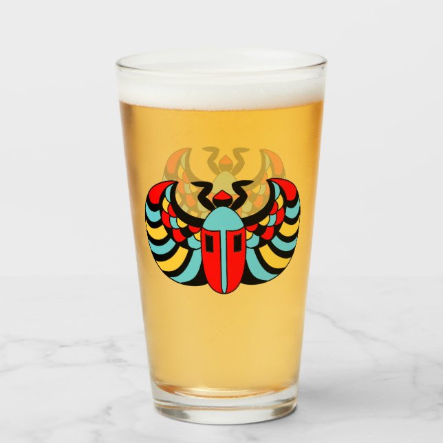 Colourful Bold Abstract Egyptian Scarab Beetle Glass (Front Filled)