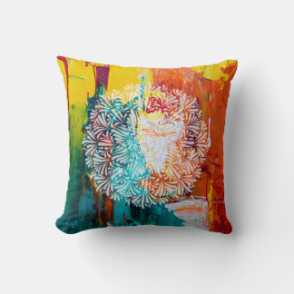 Colourful Bold Abstract Painting with Petal Mandal Cushion