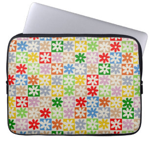 Colourful Bold Aesthetic Chequered Flower Pattern Laptop Sleeve