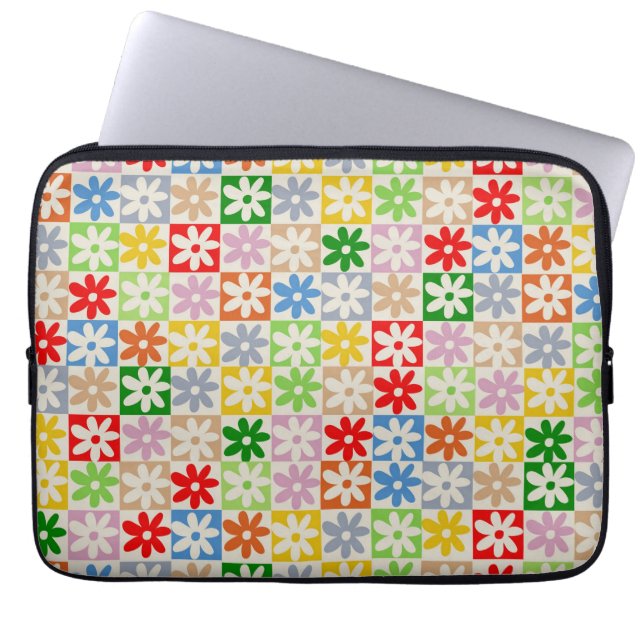 Colourful Bold Aesthetic Chequered Flower Pattern Laptop Sleeve (Front)