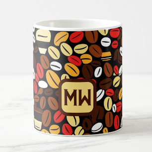 Colourful, bold coffee beans with large monogram mug