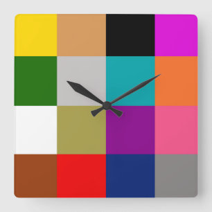 Colourful Bold Colour Blocks Pattern Design Square Wall Clock
