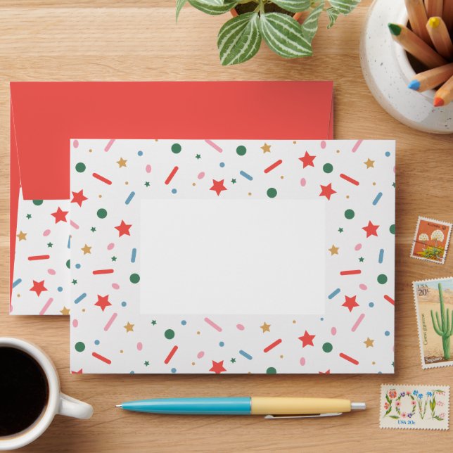 Colourful Bold Confetti Merry Christmas Envelope (Desk)